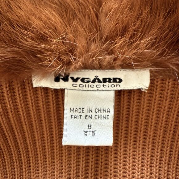 Nygard Brown Suede Leather Sweater Jacket Rabbit Fur Collar Women’s Size S (6-8) - Picture 7 of 8
